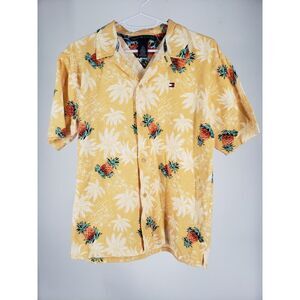 Tommy Hilfiger Boys Tropical Yellow Pineapple Hawaii‎ Island Shirt Size Large